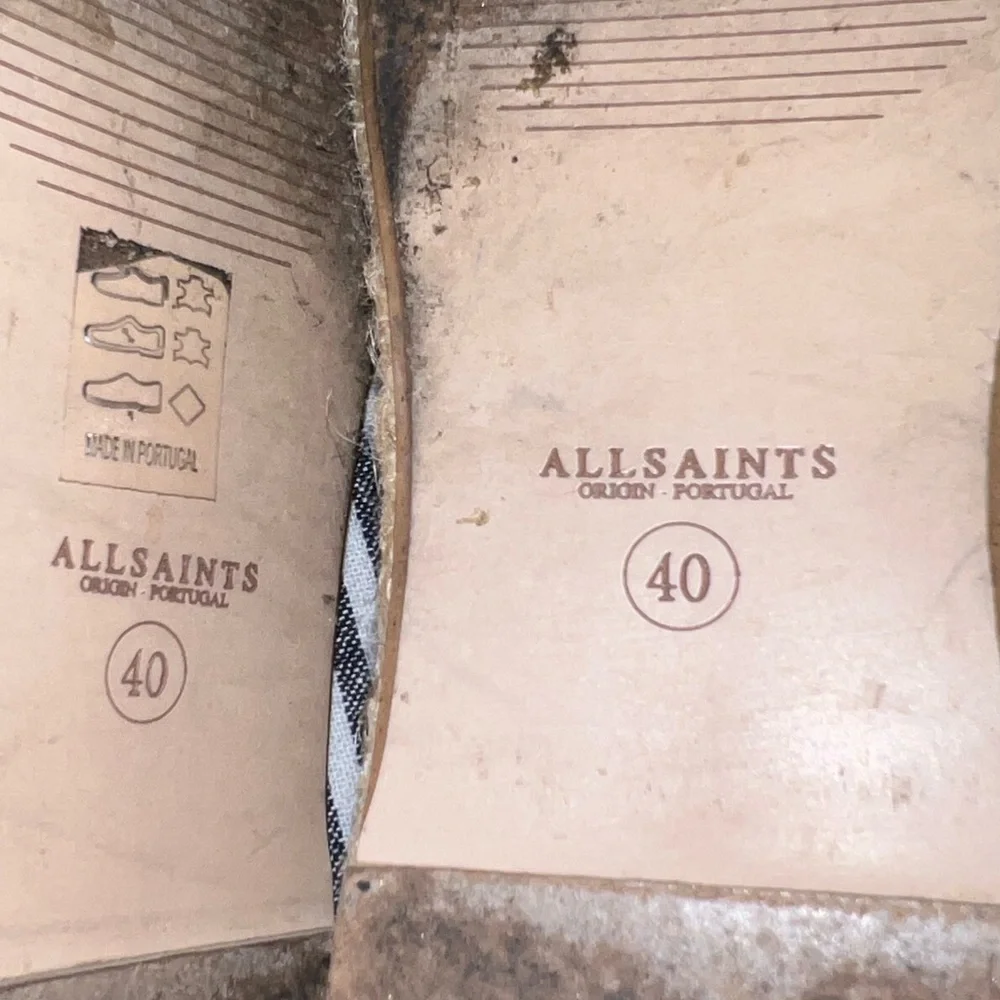 All Saints Black Leather Ankle Tie Up Espadrilles Shoes size 40 Authentic